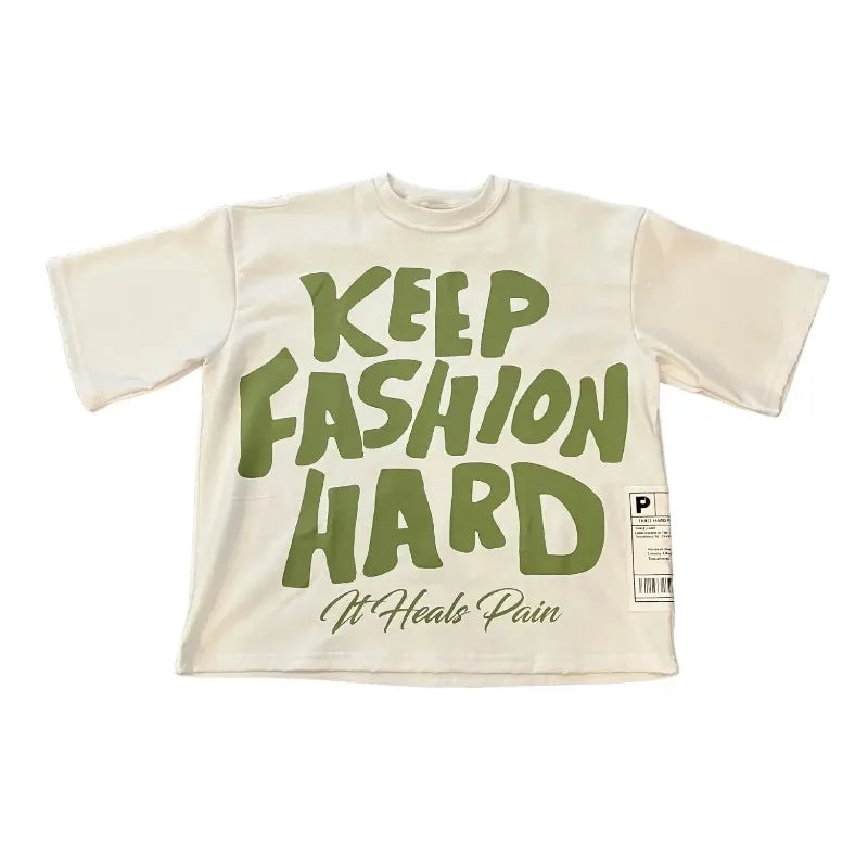 Trapwear Graphic tee – Harajuku Hip Hop Retro Letter Cross Print Oversized Short Sl