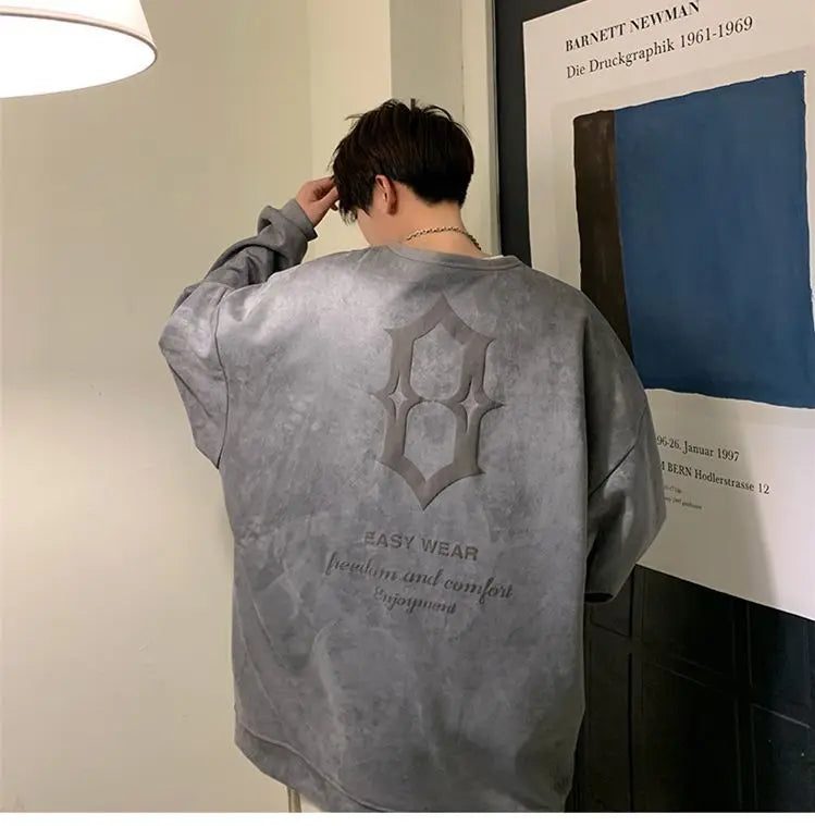 Super Hot Korean Suede Personalized Street Sweatshirt Men's American Loose Y2K Spring and Autumn Pullover Jacket Retro Ins Top