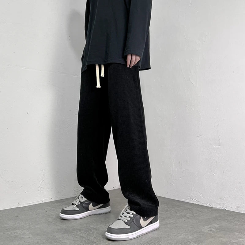 4 colors drawstring corduroy pants men fashion cotton casual pants men streetwear hip hop loose straight pants mens trousers unique default style 3739