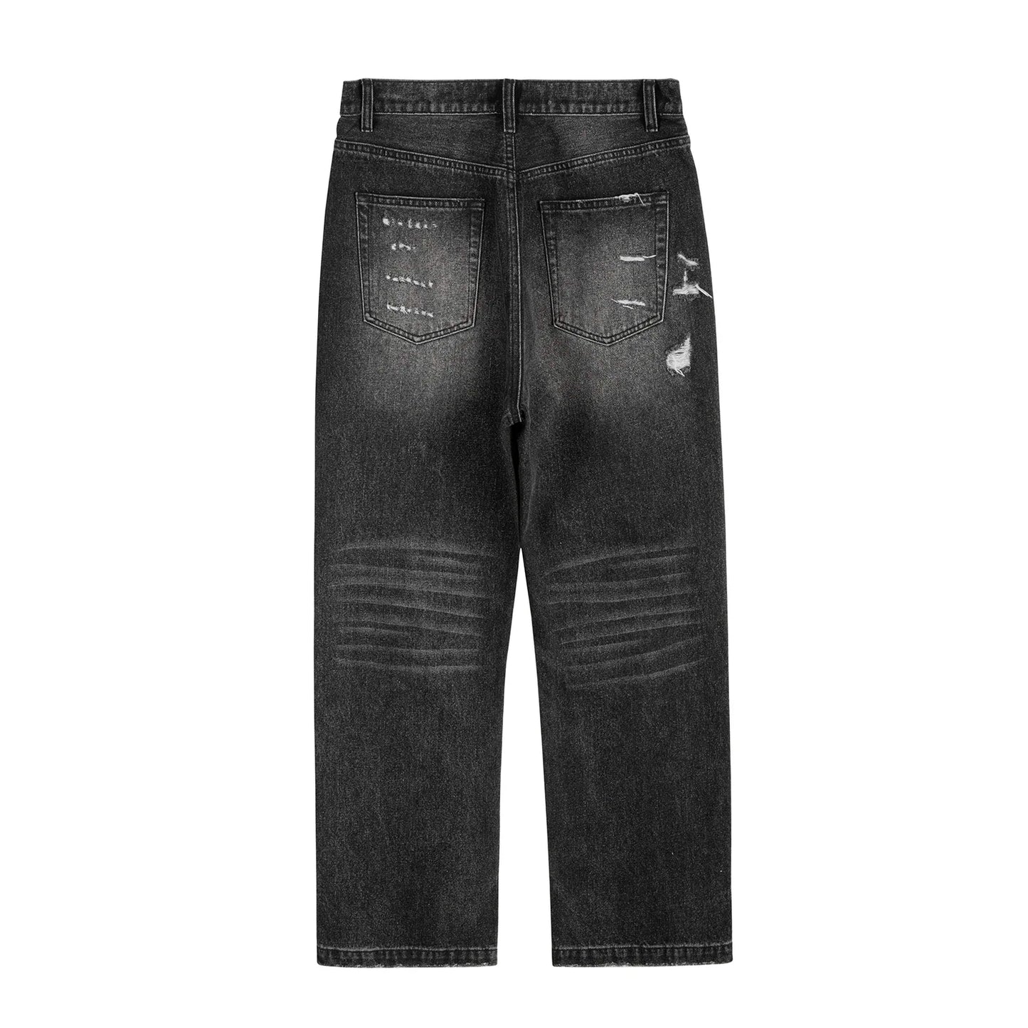 high street black washed straight jeans lowrise hip hop ripped jeans pants for men baggy vintage fashion wide denim pants women unique jeans style 5352