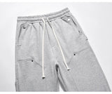 american streetwear gray flared sweatpant men double knee patch micro flare overalls harajuku casual patchwork sweat pants black unique joggers style 2962