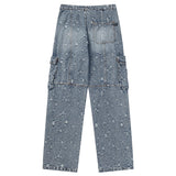 distressed ripped vintage blue baggy jeans men multi pocket cargo jeans casual loose denim pants streetwear harajuku jeans unique cargo style 5764
