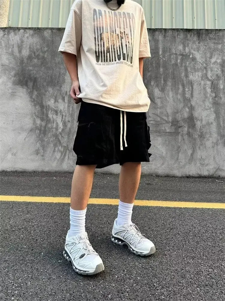 Mens Cotton Cargo Shorts Men Multi Pocket Solid Tactical Cargo
