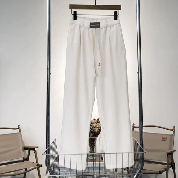 2024 spring and summer mens trousers loose casual fashionable trendy street solid color comfortable drawstring straight pants menswear bottoms