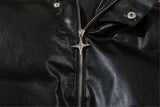 Men Waterproof Warm Jacket Winter Vintage PU Leather Parkas Embroidery Letter Thick Padded Coat Streetwear Hip Hop Loose Parka