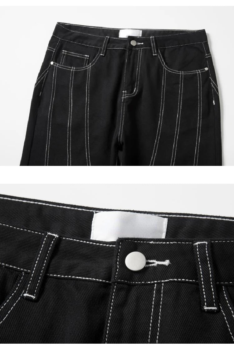 fashion design lines denim jeans mens zipper loose straight trousers hip hop new casual streetwear pants joggers baggy jeans unique joggers style 1468