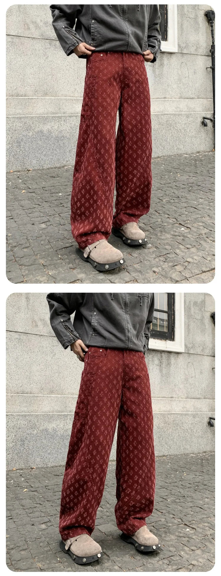 men brand fashion wash jacquard denim splice pocket loose casual wide leg baggy jeans cityboy cargo jeans pants trousers combat utility trousers