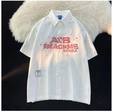 American retro letter printed short sleeved men and women summer new loose hip-hop personalized casual shirt top harajuku y2k