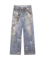 new 3d chain printed baggy jeans for men and women casual baggy straight denim pants high street wide leg y2k blue jean unique jeans style 441