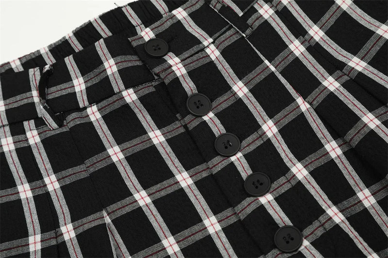 men women american streetwear fashion loose plaid wide leg straight pant boyfriend button down sports casual pants trousers unique default style 1429
