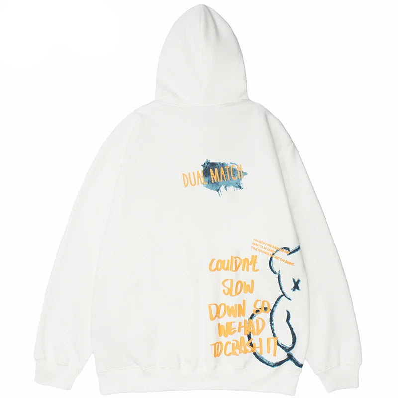 2023 Men Hip Hop Hoodie Sweatshirt Streetwear Bear Letter Print Pullov
