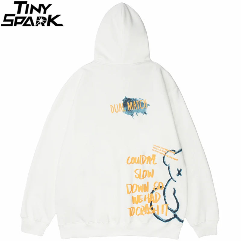 2023 Men Hip Hop Hoodie Sweatshirt Streetwear Bear Letter Print Pullov
