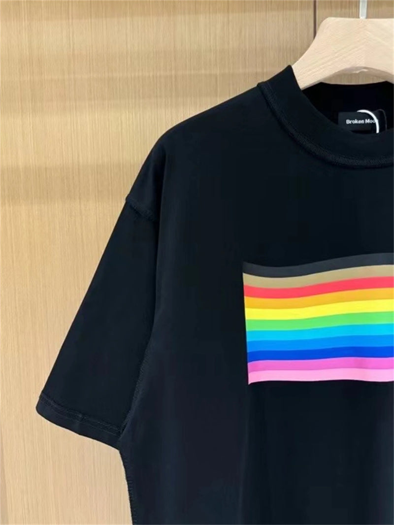 cyberpunk oversized shirt featuring 24ss balcg style rainbow flag logo printed reverse sewn pure cotton oversized loose short sleeved t shirt tops for summer