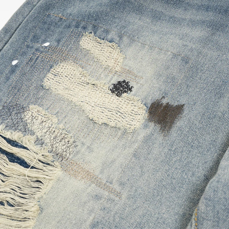 mens fashion ripped jeans blue straight baggy jeans trousers luxury loose casual distressed denim pants male 1 unique jeans style 4593