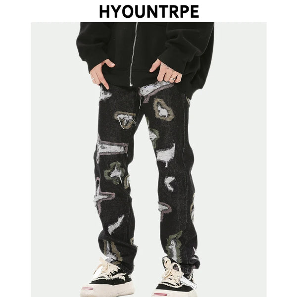 harajuku destroy ripped holes denim jeans mens zipper jeans hip hop fashion streetwear new casual straight joggers jean pants relaxed fit joggers