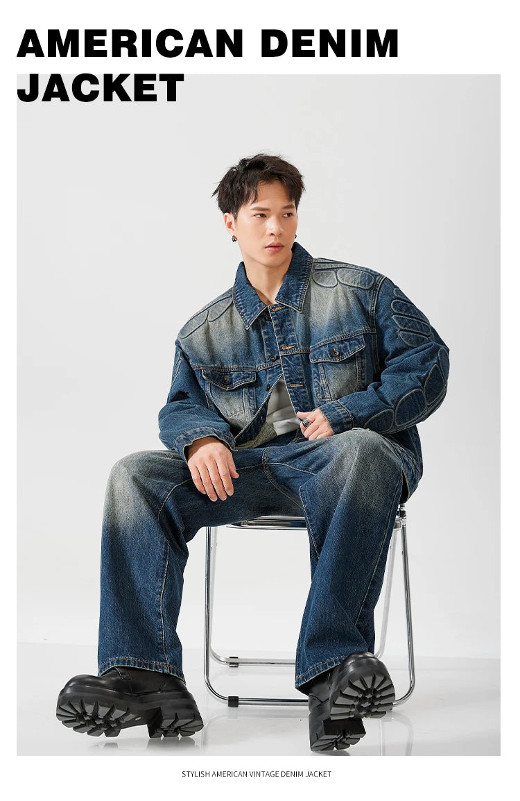 graphic outerwear featuring 2024 spring autumn new oversized armor padded jean coat for men turtle shell ripped denim jacket for men super size clothes design – premium quality jacket for men