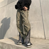 mens high street loose pants casual zipper open patchwork straight trousers pants hip hop new fashion streetwear jogging pants unique default style 1813