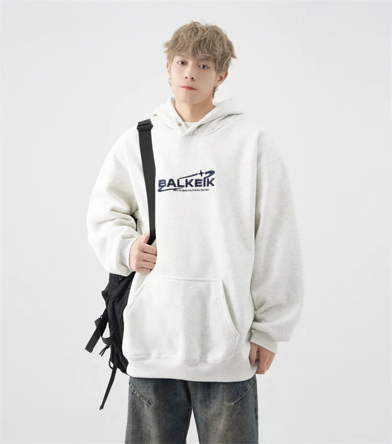 Aesthetic Zip Knit Outerwear – Winter Letter Embroidered Baggy Hoodies For Men Y2K Vintage Streetwear Hooded Sweatshirt Hip Hop Fashion Fleece Pullover Hoody | Zip Knit Drop #210