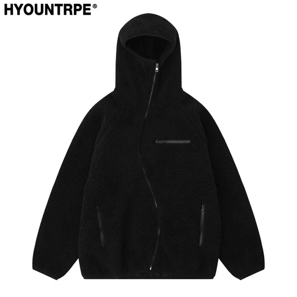 high street fleece hooded jackets and coats new casual warm hoodies hairy curved zipper outerwear streetwear winter men brown - variant style b2cf3e for streetwear fashion