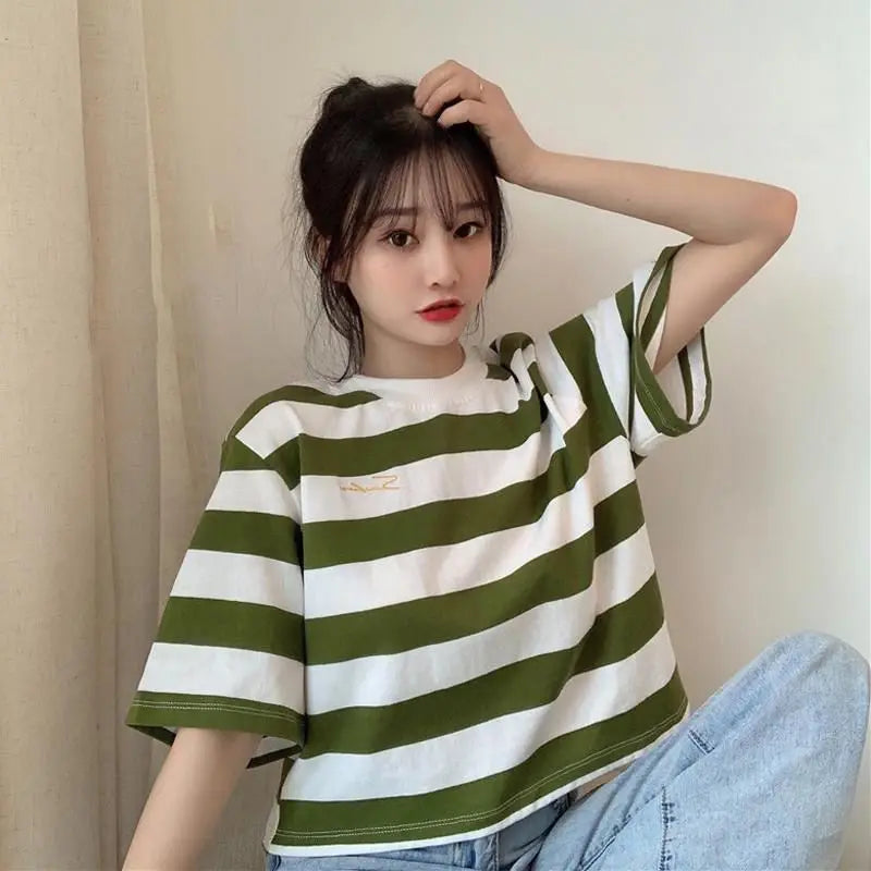 Anime Crying angel – Summer 2024 New Style Striped Salt Short Sleeved T Shirt For