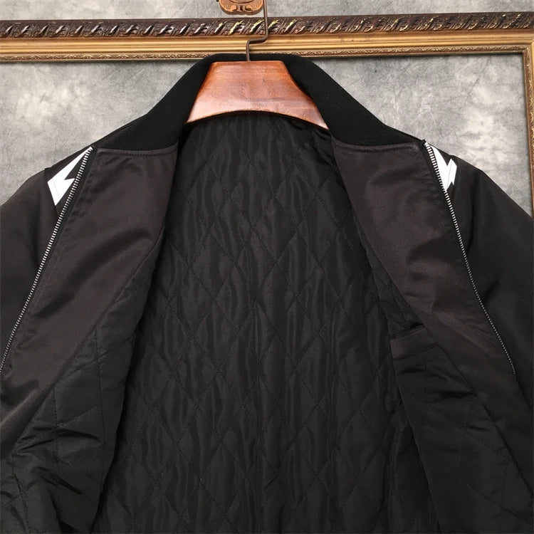 Quilted minimalist graffiti zip-up high fashion hooded