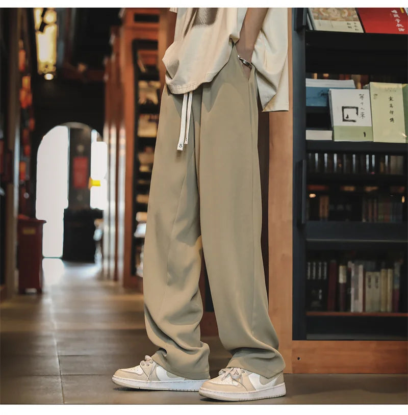 autumn mens sweatpants korean fashion sportswear drawstring wide leg straight track pants casual y2k streetwear baggy trousers unique joggers style 3295