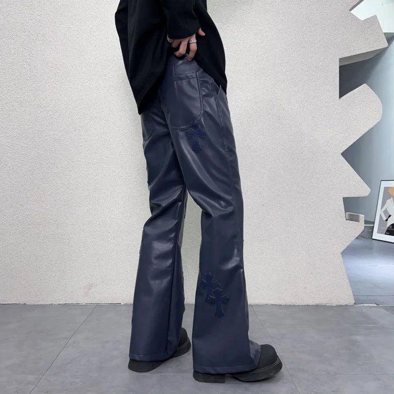 pu leather pants men streetwear fashion hip hop punk gothic vibe casual faux leather pant man boyfriend motorcycle trousers unique default style 3034