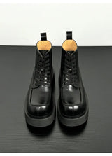 Men's Genuine Leather High Sole Platform Streetwear Fashion Casual Increase Boots Male Punk Gothic Rock Motorcycle Boots Shoes