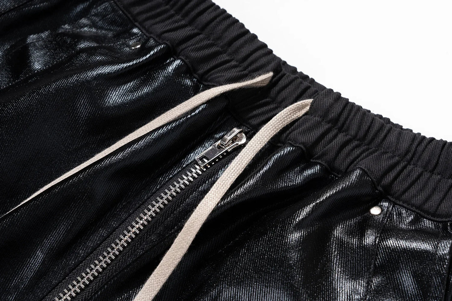 ro style glossy black pu leather pants for men high street y2k pantalones hombre baggy overall wide leg drawstring cargos unique cargo style 5649