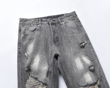 distreesed frayed painted casual baggy jeans for men ripped streetwear washed gray denim trousers oversized unisex hole cargos utility cargo pants