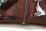 cyberpunk barcode glitch featuring 2023 high street mysterious queen rose embroidery zip hoodie loose relaxed hoody mens and womens speckle ink hoodies hip hop