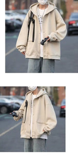 Korean Retro Y2K Waffle Hooded Jacket for Men and Women Ins Harajuku Style Casual Loose Couple Wear Cardigan Sweatshirt