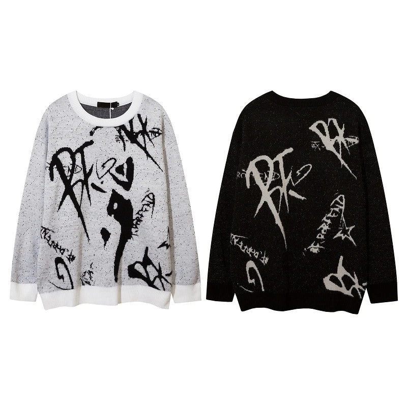 rainbowtouches men sweaters high street crew neck trendy pullover vintage loose knitted sweater spring and autumn mens clothing oversized graphic print design, unique limited edition hoodie, high quality cotton pullover