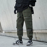 mens side pockets cargo pants elastic waist trousers streetwear hip hop loose fit ankle drawstring military sweatpants joggers unique joggers style 4668