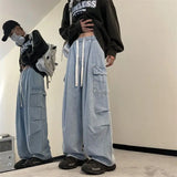 spring and autumn high street men and women trendy american washed straight leg jeans couple american loose retro casual pants denim street jeans