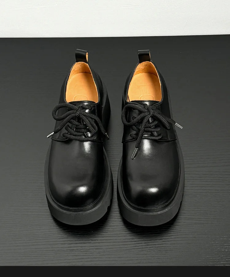 Genuine Leather Increasing Rubber Foam Sole Lightweight Derby Shoes Men Streetwear Fashion Real Cow Leather High Heels Shoes