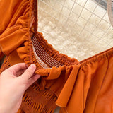 Chic Elegant Square Collar Maxi Dress Women Solid Chiffon Puff Sleeve Dresses 2023 Korean Fashion Vintage Ruffle Vestidos