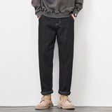 plus size 28 42 micro elastic jeans men classic fashion casual loose straight black denim jeans pant cityboy jeans long trousers unique jeans style 2148