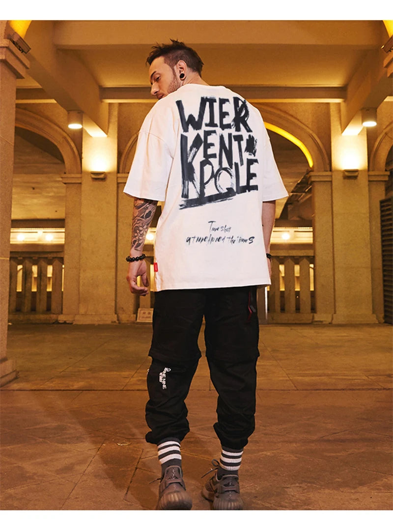 Y2k Angelcore design – Summer Letter Printed Oversized T Shirt Men Hip Hop Fashion