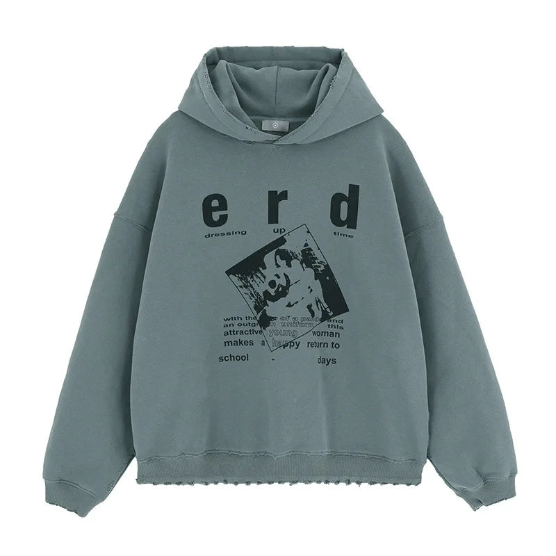 Hip-hop hoodie with gold chain and flex culture graphics