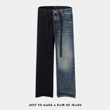 men streetwear fashion black blue splice hip hop loose casual wide leg straight baggy jeans pant cityboy jeans pants trousers unique jeans style 2653