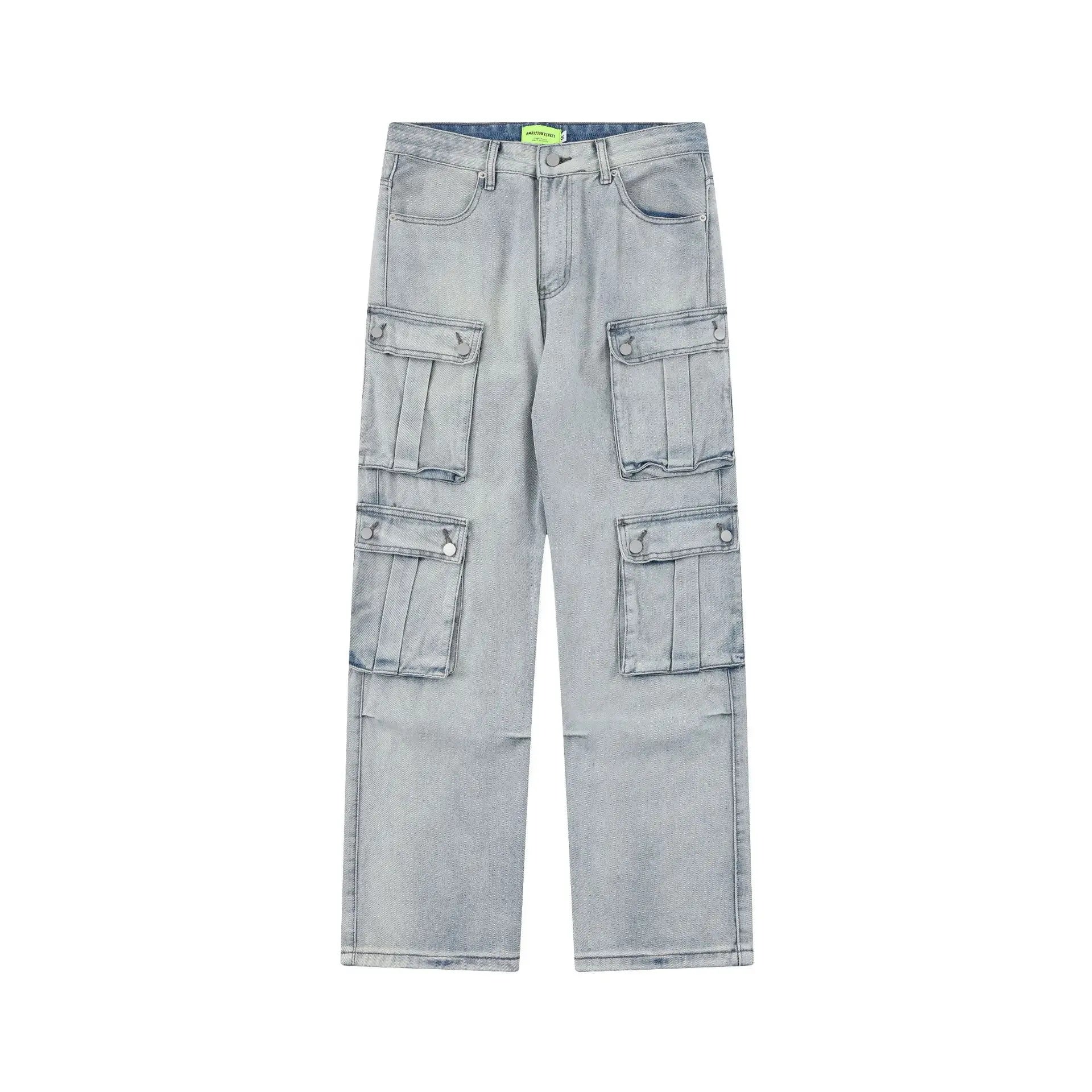 2024 multi pocket jeans vintage mens harajuku cargo denim pants retro hip hop straight loose jean pants military streetwear pants