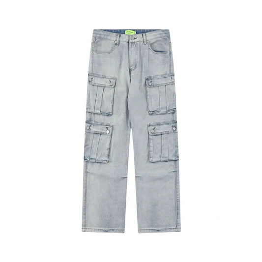 2024 multi pocket jeans vintage mens harajuku cargo denim pants retro hip hop straight loose jean pants military streetwear pants