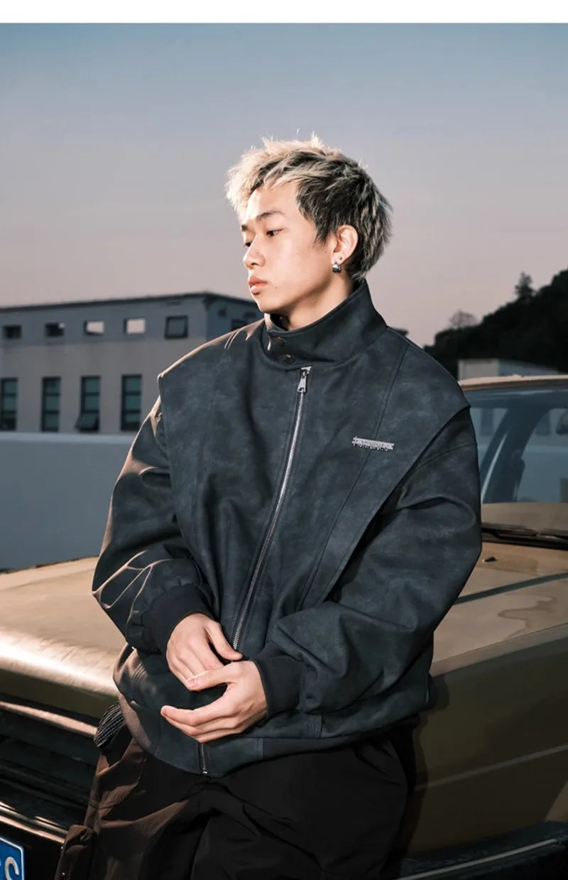 leather varsity jacket, cold weather layer, hip hop