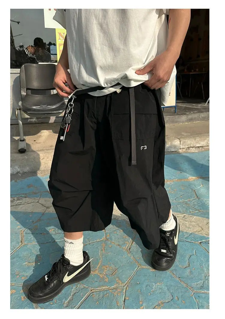 summer japanese outdoor functional style wide leg cropped pants for men and women loose workwear design quick drying shorts y2k unique shorts style 2085