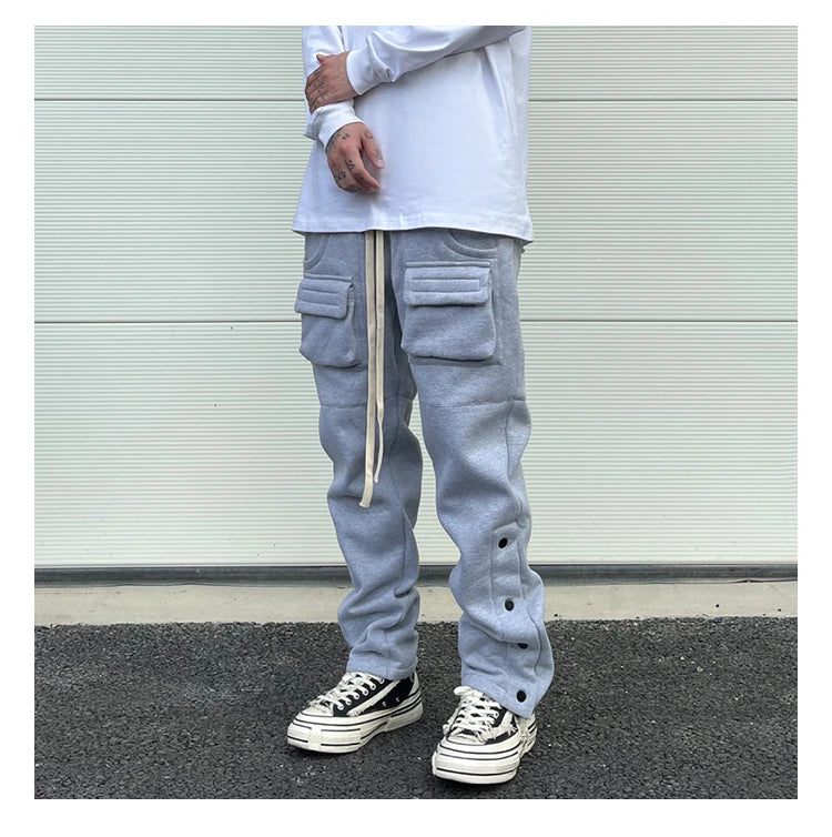 mens high street loose fit elastic waist pants winter warm fleece pants bottons hip hop drawstring sportwear sweatpants joggers unique joggers style 3045