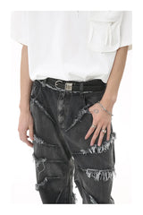 2023 european and american mens jeans new products personality trend hip hop fringed loose wide leg denim trousers unique jeans style 716
