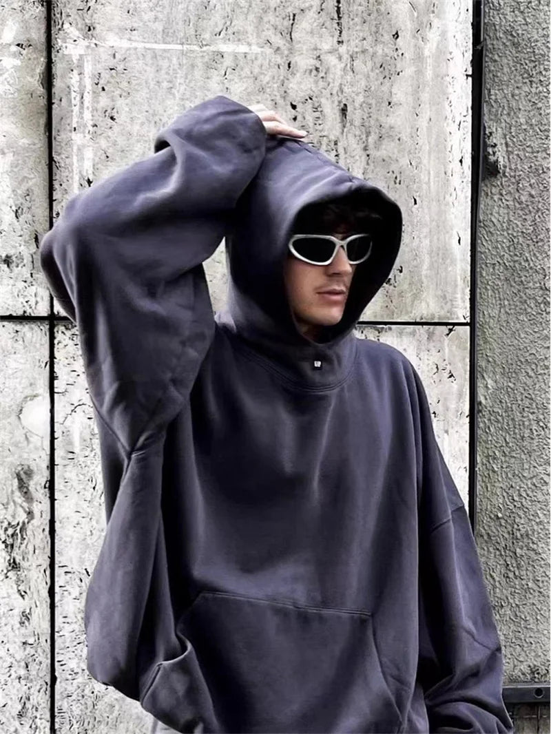 gothic graphic tee featuring autumn and winter kanye high street yzy double layer fabric clip cotton mens and womens large hoodie