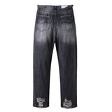 baggy damaged heavy industry washed jeans pants vibe loose casual silhouette straight worn pants knee ripped denim trousers unique jeans style 1182