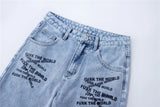 2024 Streetwear Blue Jeans Letter Printing Vintage Retro Denim Trousers Harajuku Jogger Denim Jeans Hipster